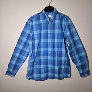 Gap Mens  Long Sleeve Shirt Buffalo Plaid Blue Slim Fit